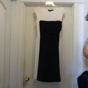 LAUREN BY RALPH LAUREN BLACK & WHITE KNIT DRESS RUCHED SIDE 8